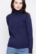Classic long-sleeved turtleneck sweater in 2-ply knit – Night blue – C&Jo