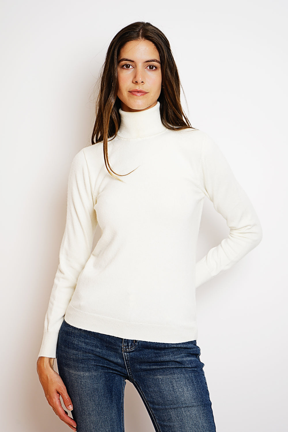 Pull col roulé classique 2 fils – Blanc cassé – C&Jo