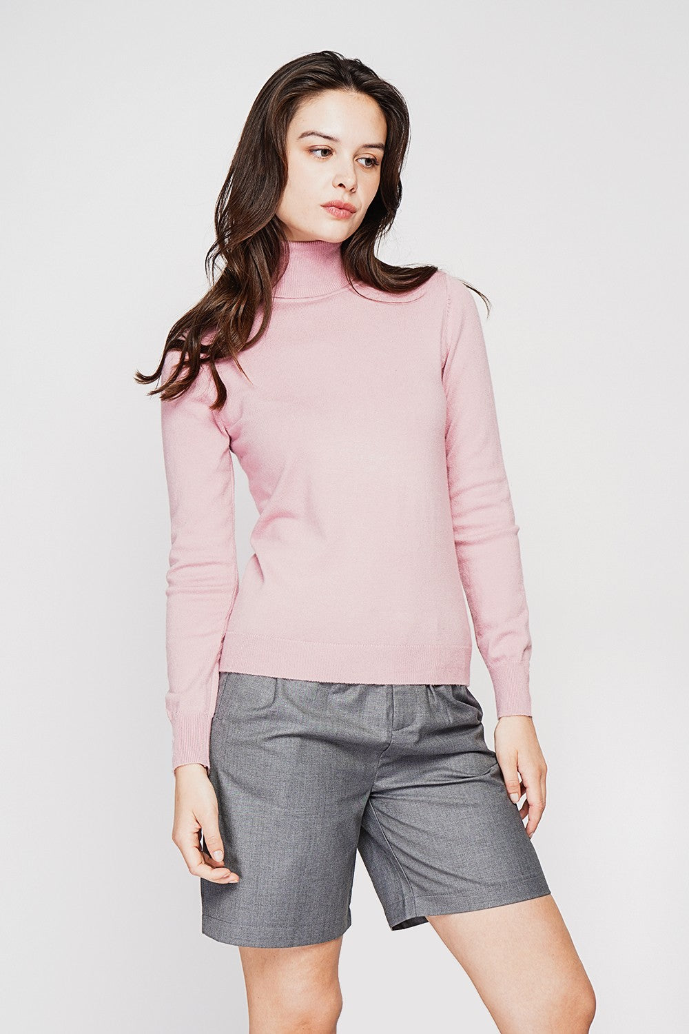 Pull col roulé classique 2 fils – Vieux rose – C&Jo