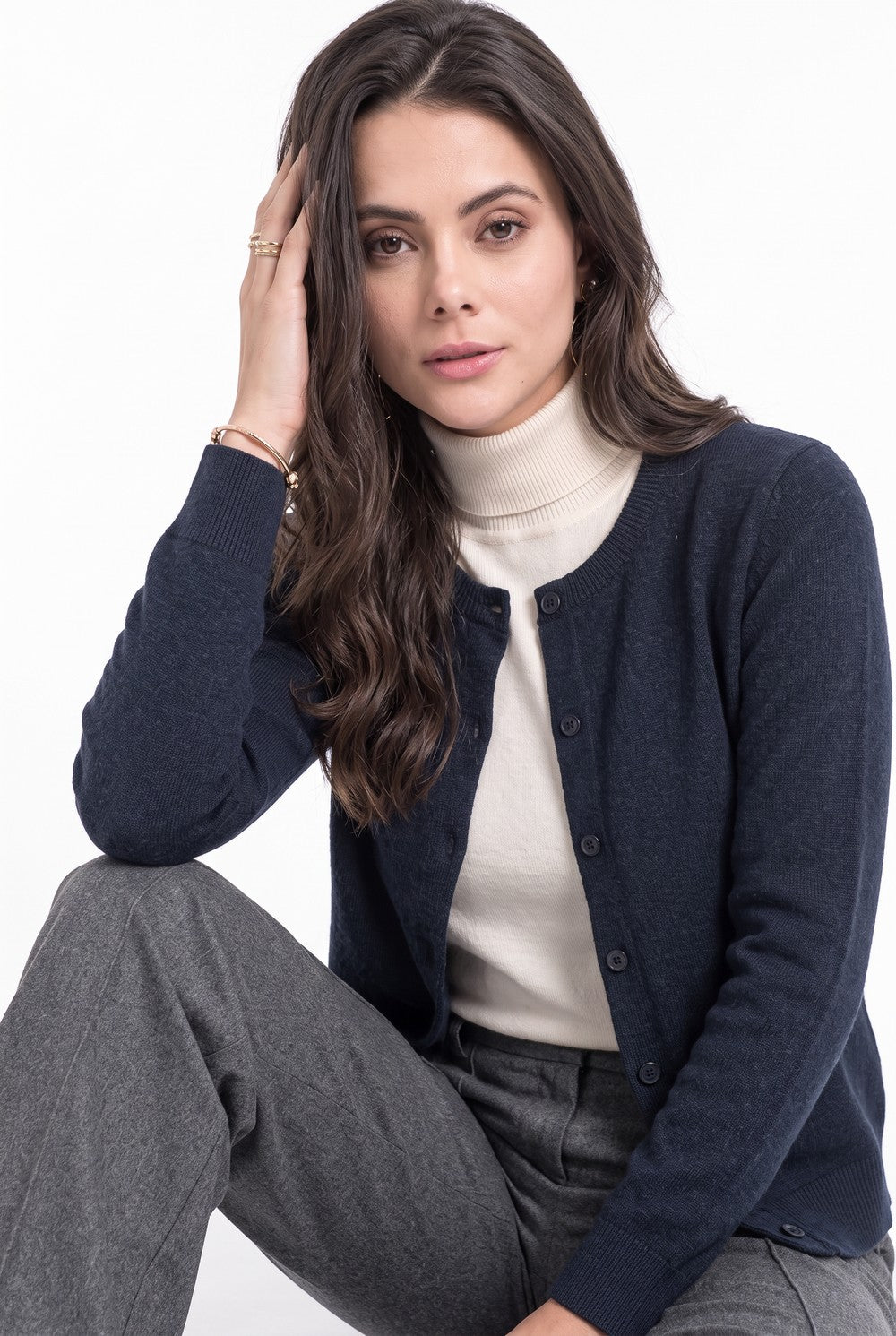 Gilet col rond boutons fantaisie – Bleu nuit – C&Jo