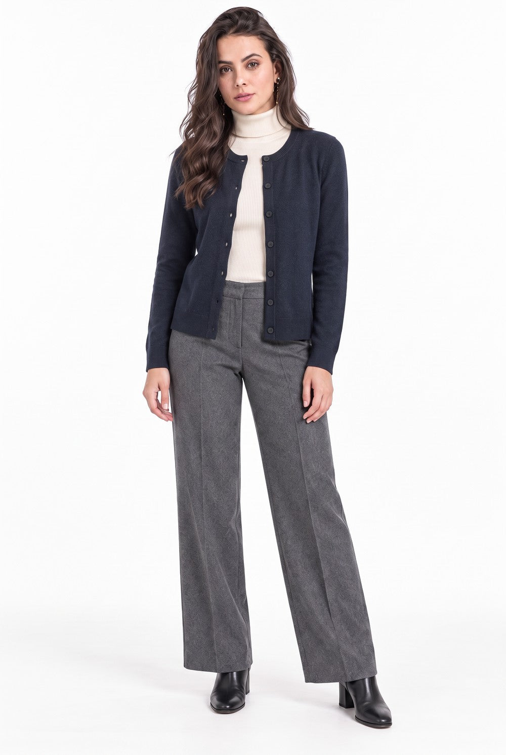 Gilet col rond boutons fantaisie – Bleu nuit – C&Jo
