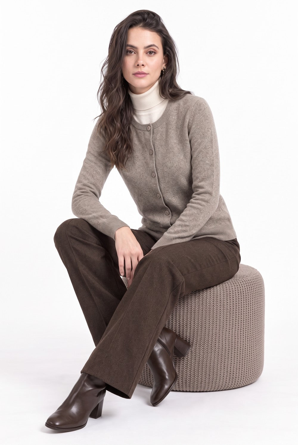 Gilet col rond boutons fantaisie – Désert – C&Jo