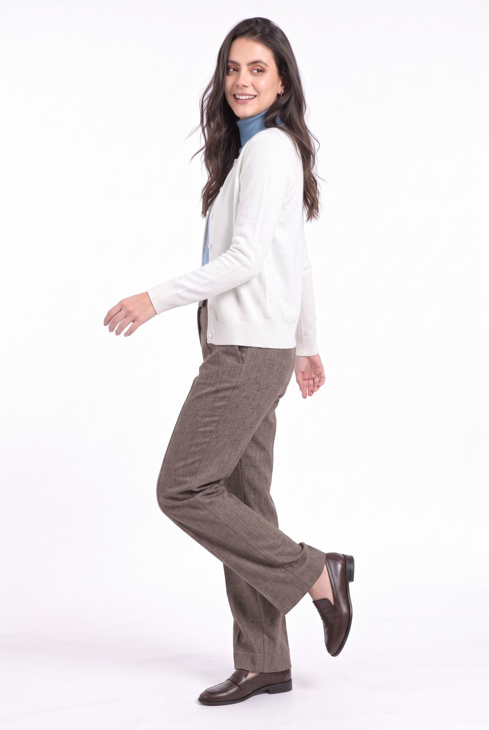 Gilet col rond boutons fantaisie – Blanc cassé – C&Jo