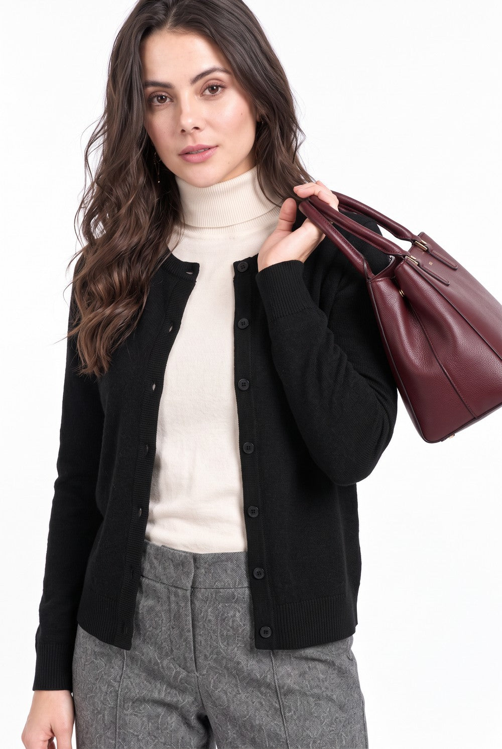 Gilet col rond boutons fantaisie – Noir – C&Jo