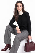 Crew neck cardigan with decorative buttons, long sleeves, 2-ply – Black – C&Jo