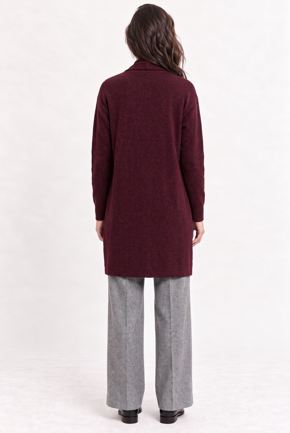 Gilet long col châle à poches – Bordeaux – C&Jo