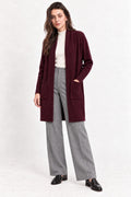 Long cardigan with shawl collar, pockets, and long sleeves in 2-ply fabric – Wine red – C&Jo
