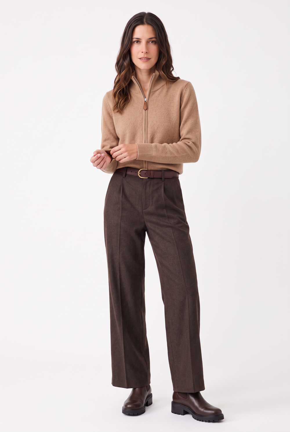 Gilet zippé classique 2 fils – Camel – C&Jo