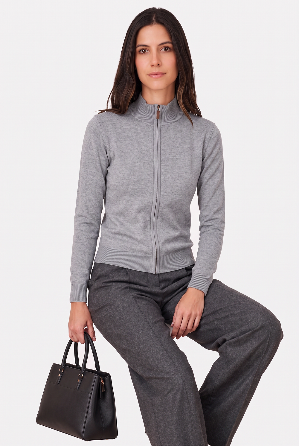 Gilet zippé classique 2 fils – Gris – C&Jo