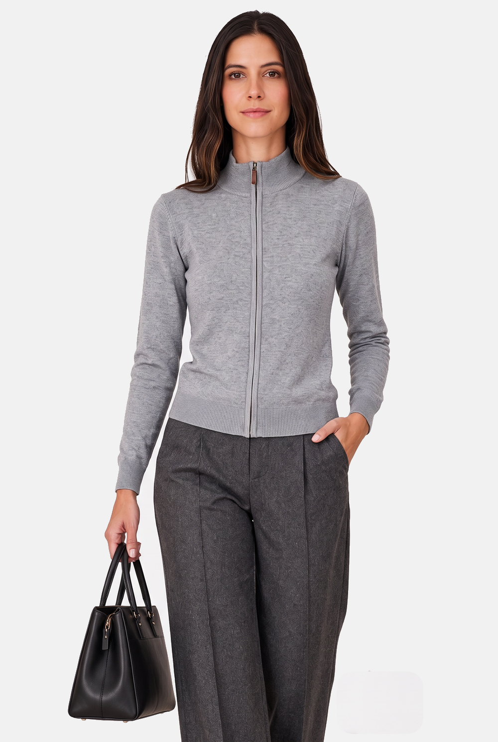 Gilet zippé classique 2 fils – Gris – C&Jo