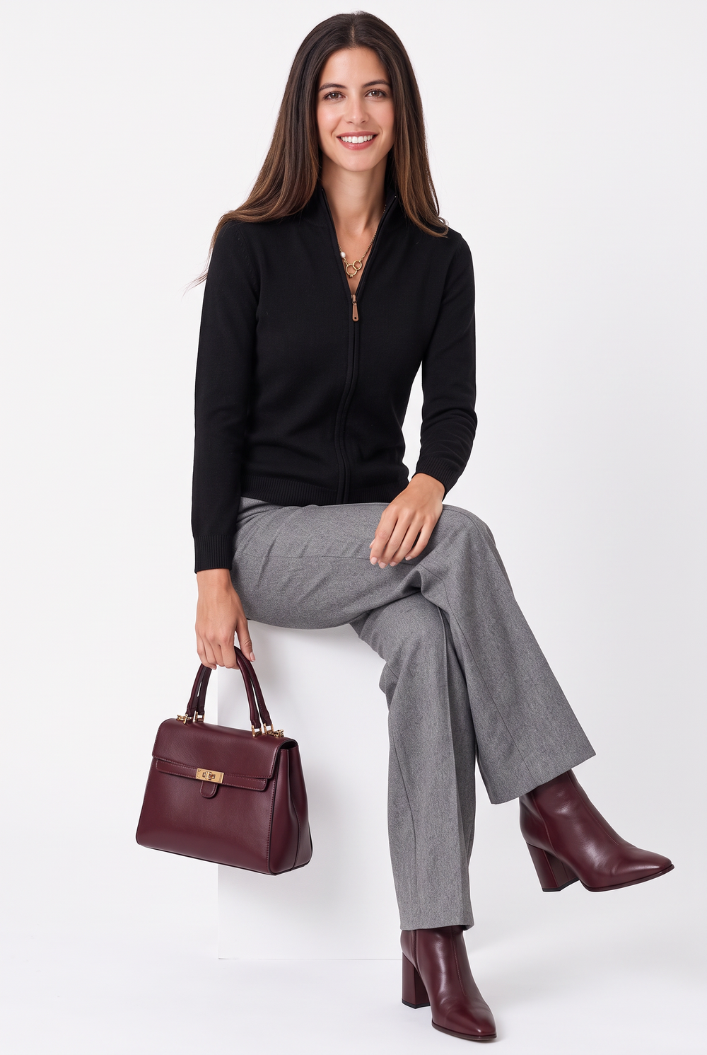 Gilet zippé classique 2 fils – Noir – C&Jo