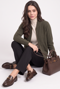 Zip-up hooded vest with drawstring ends, long sleeves, 2 threads – Khaki – C&Jo