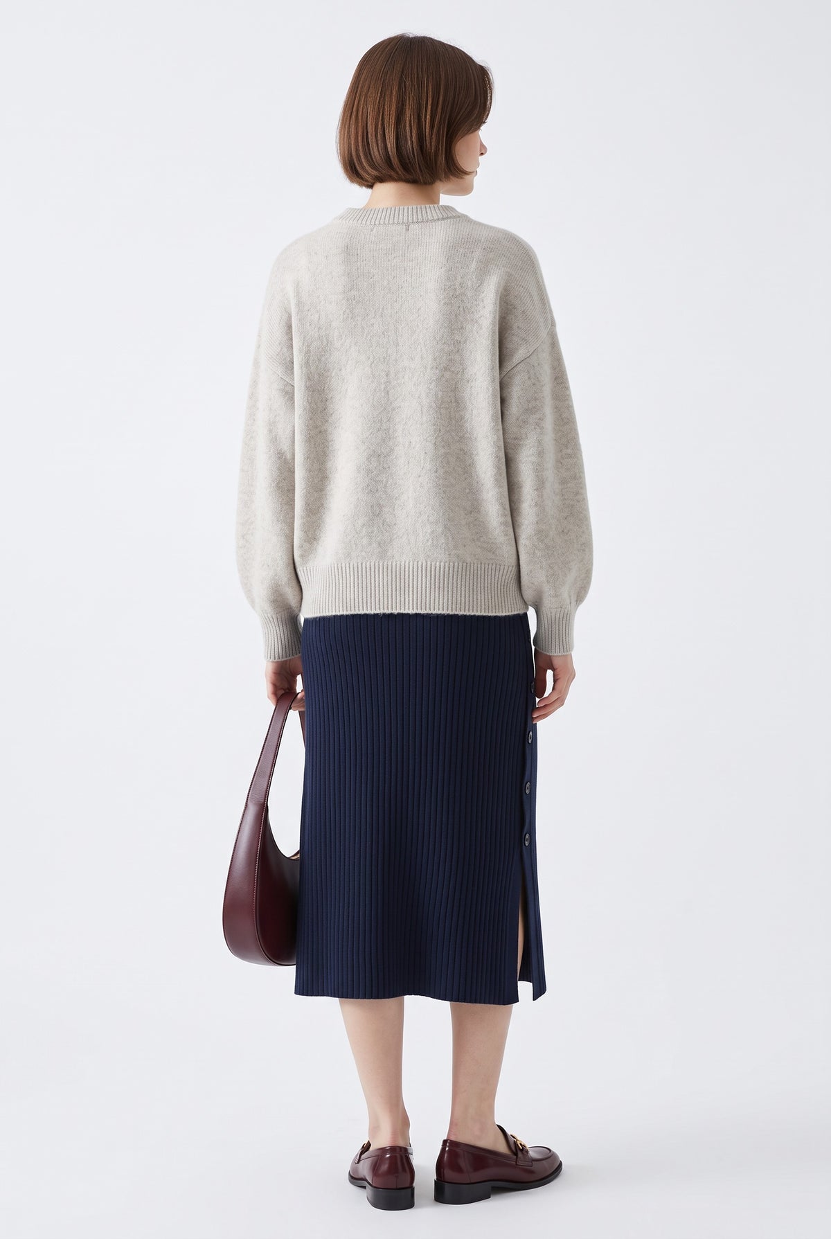 Long ribbed skirt, buttons at the front, 2 threads – Night blue – C&Jo