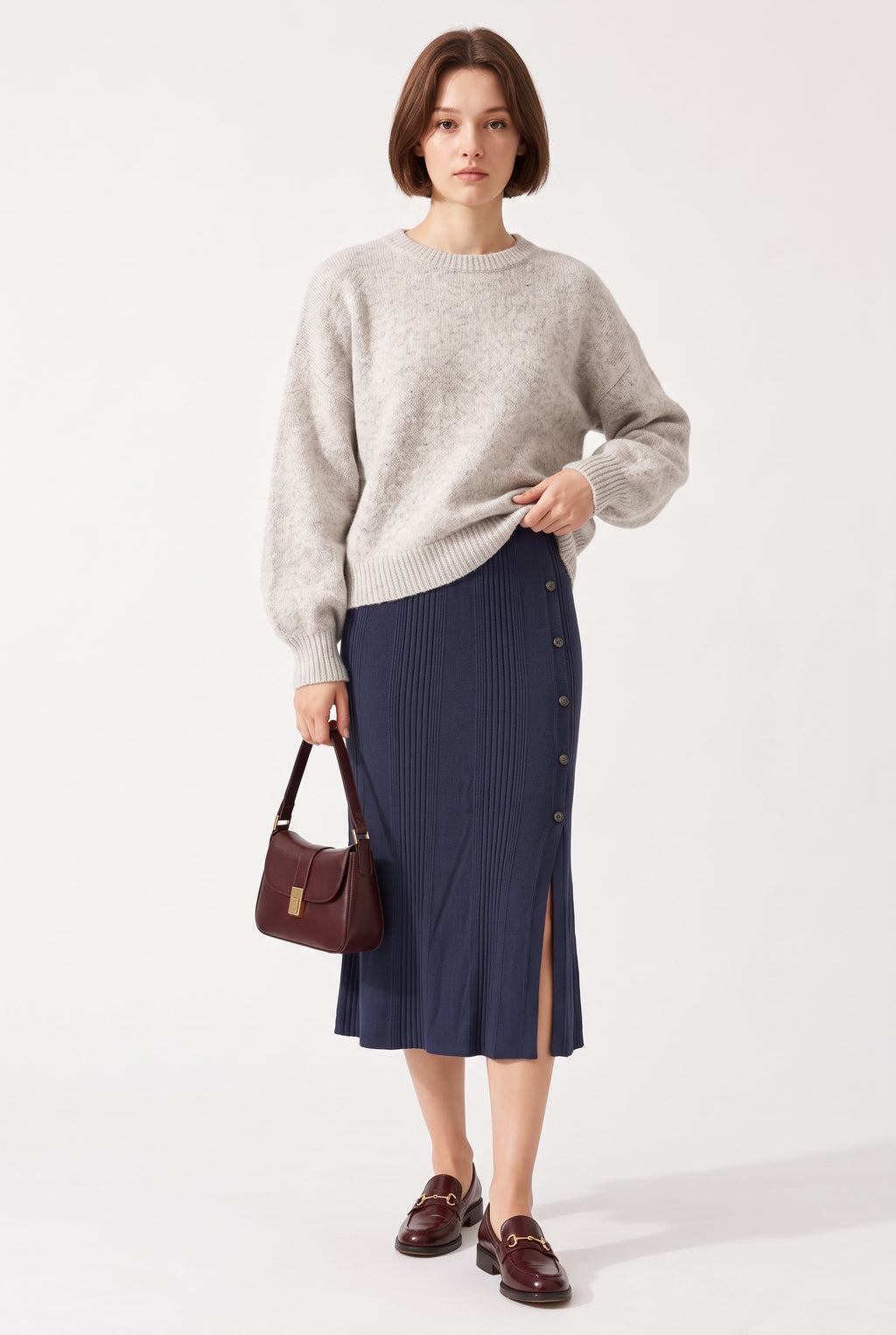 Long ribbed skirt, buttons at the front, 2 threads – Night blue – C&Jo