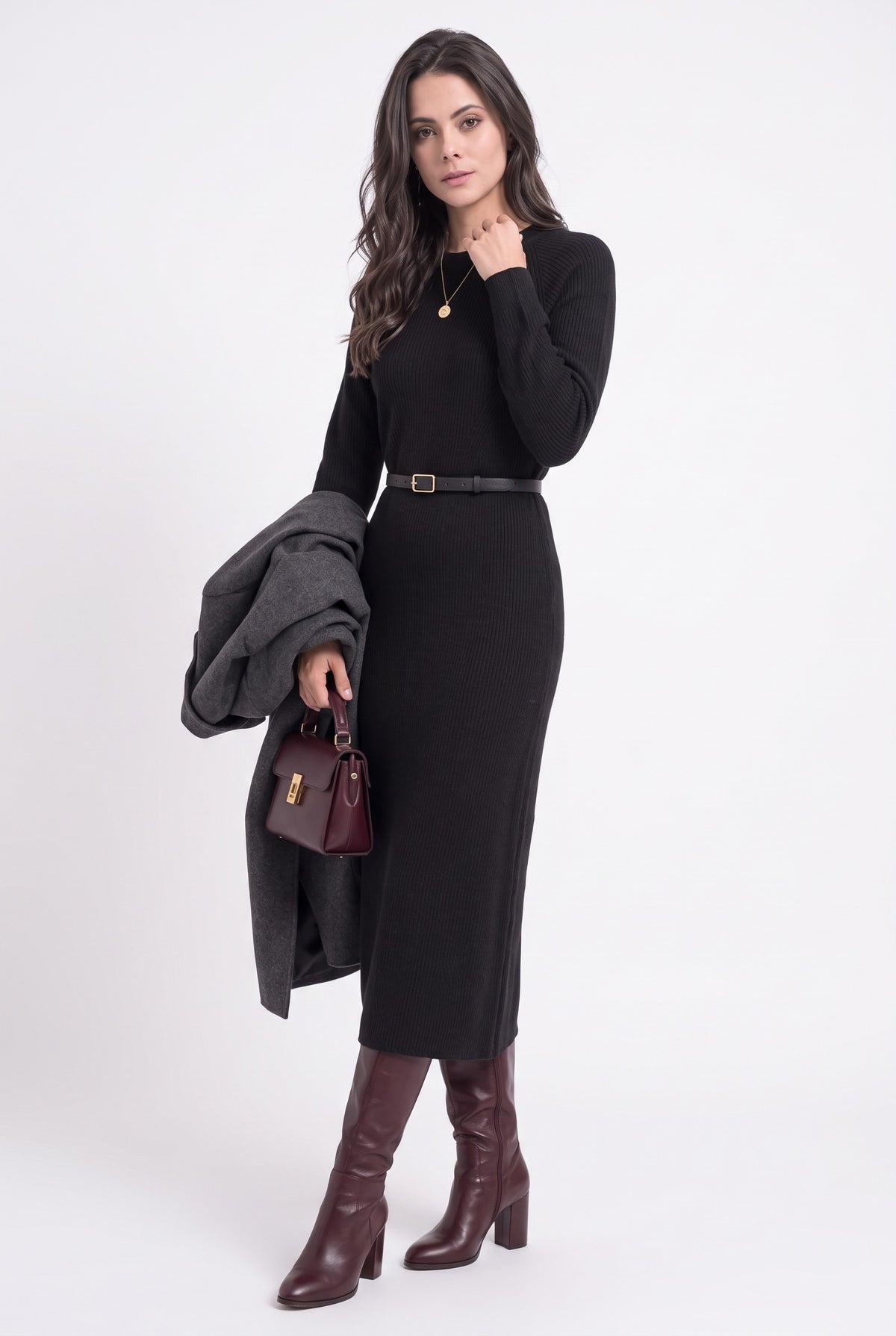 Robe côtelée col rond – Noir – C&Jo