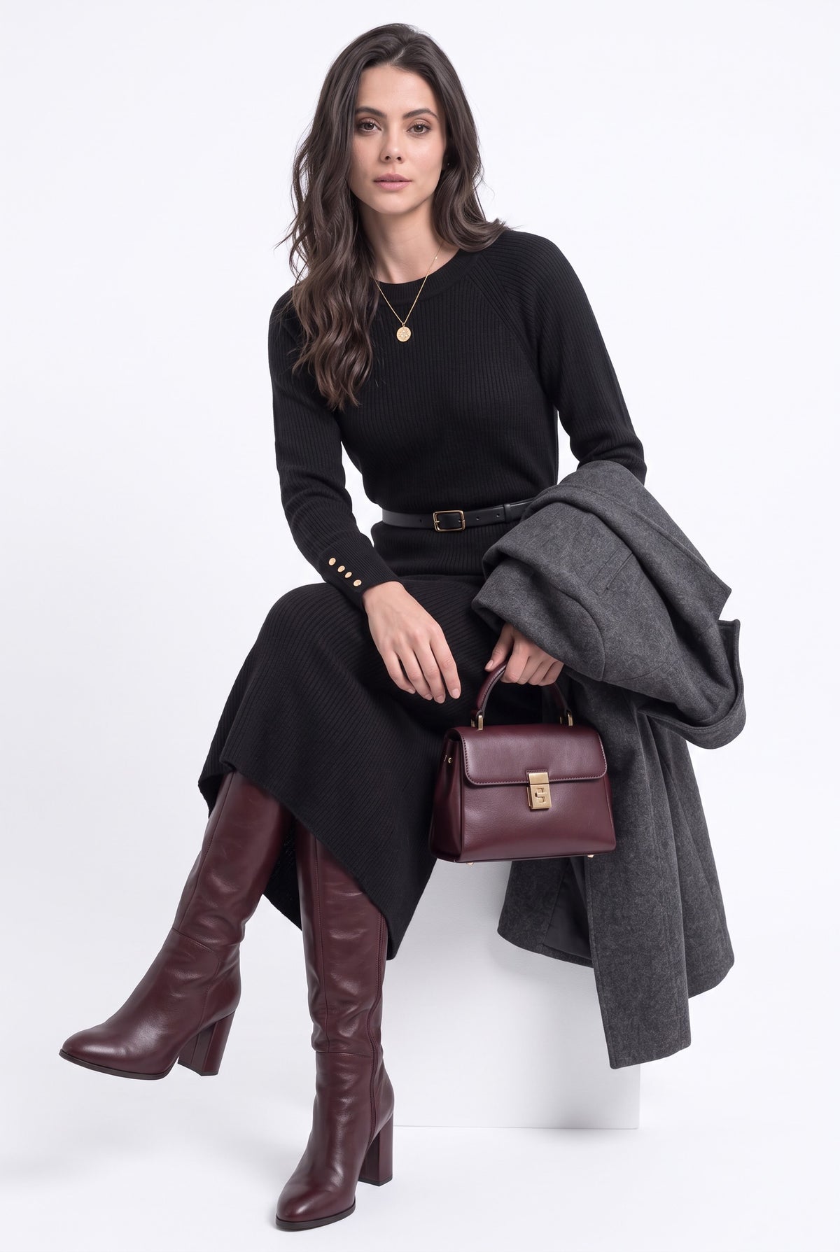 Robe côtelée col rond – Noir – C&Jo