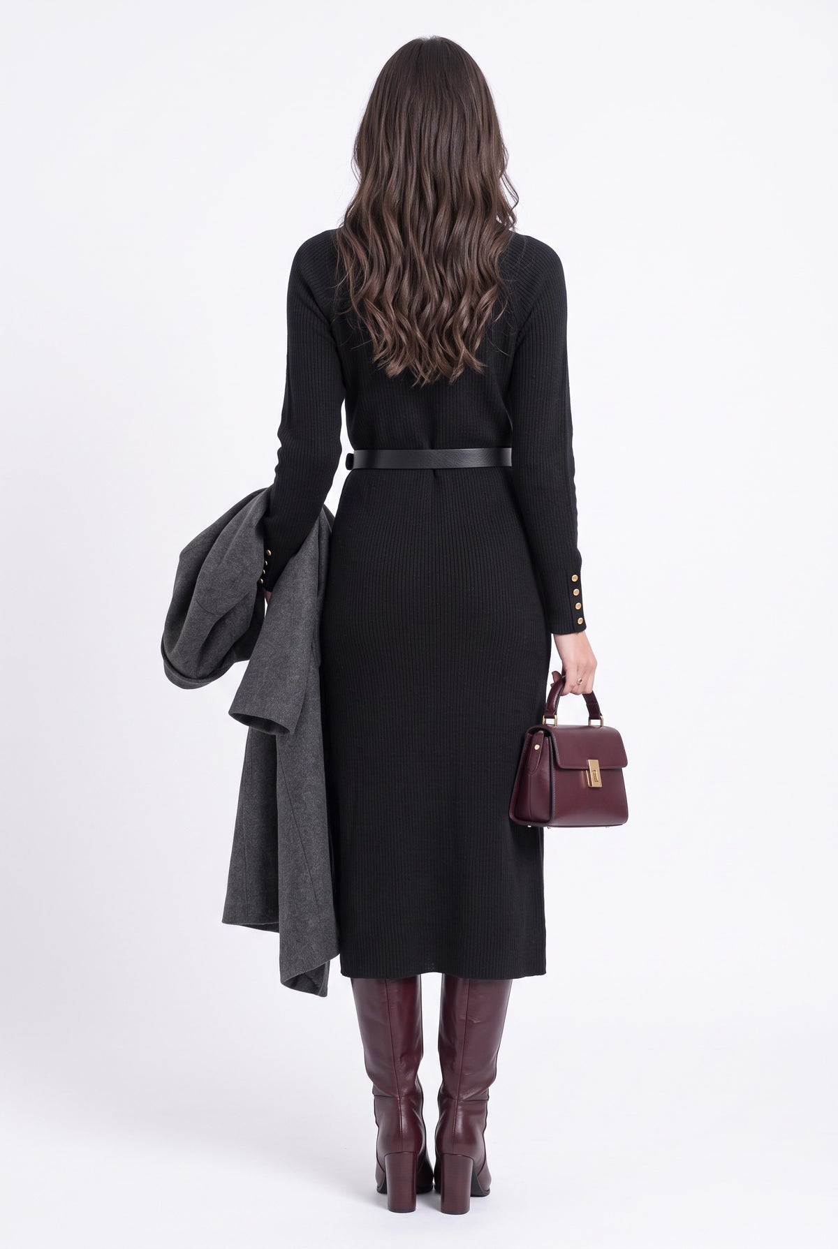 Robe côtelée col rond – Noir – C&Jo