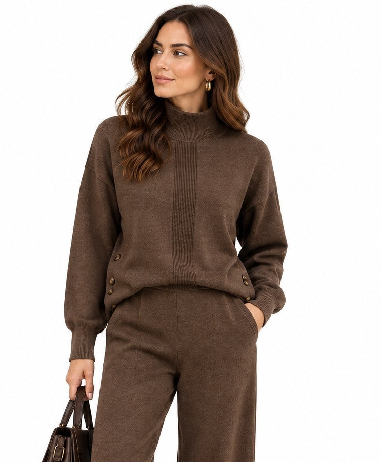 Pull col montant boutonné fantaisie – Café – C&Jo