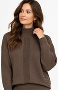 Fancy turtleneck sweater, ribbed button closure, long sleeves, 2-ply – Coffee – C&Jo