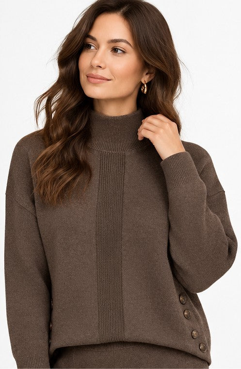 Pull col montant boutonné fantaisie – Café – C&Jo