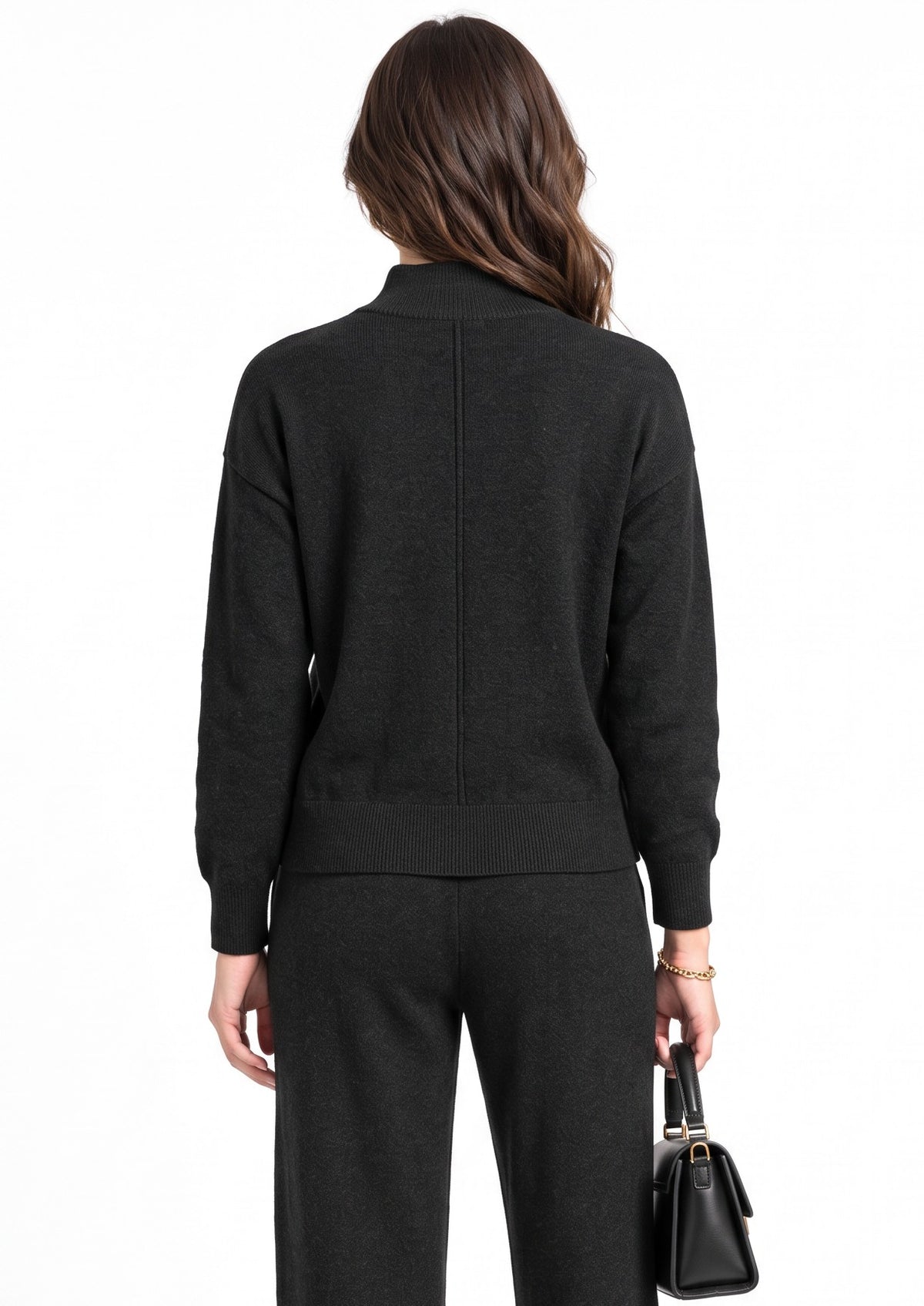 Pull col montant boutonné fantaisie – Noir – C&Jo