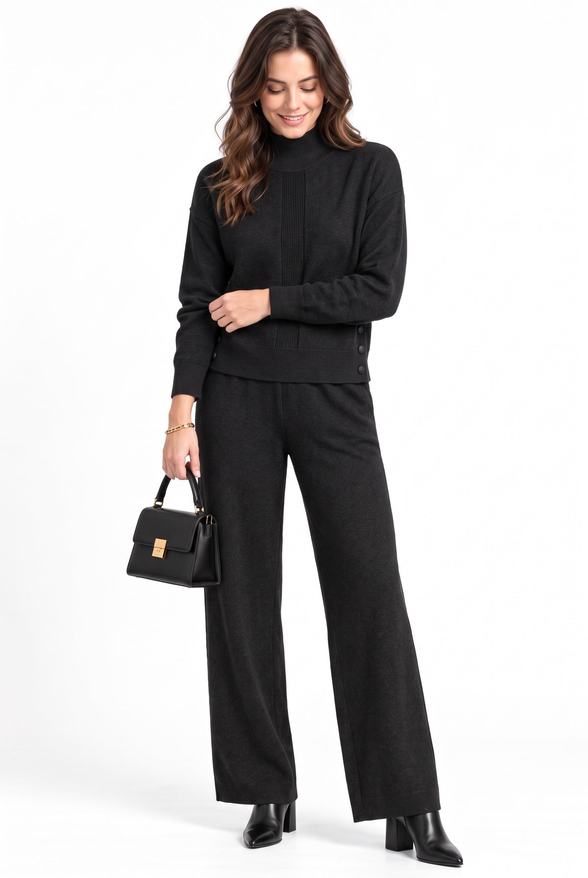 Pull col montant boutonné fantaisie – Noir – C&Jo