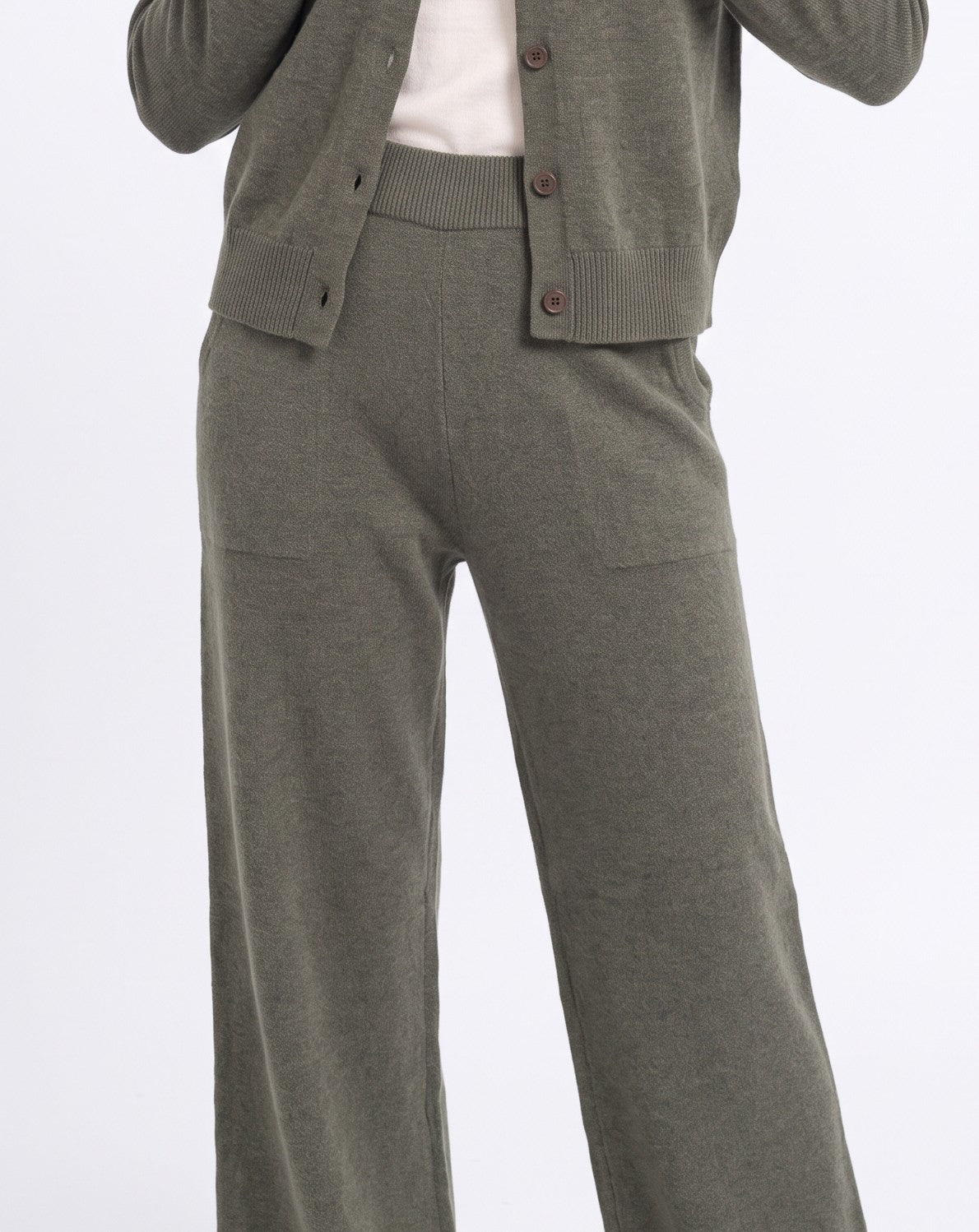 Pantalon large taille haute – Kaki – C&Jo