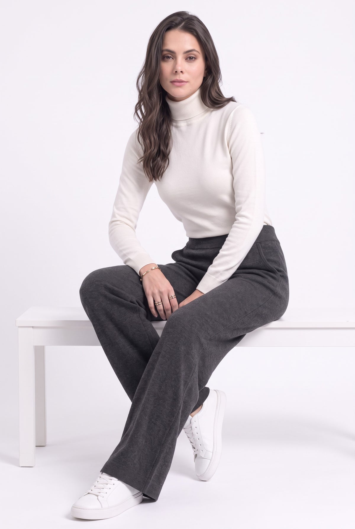 Pantalon large taille haute – Noir – C&Jo
