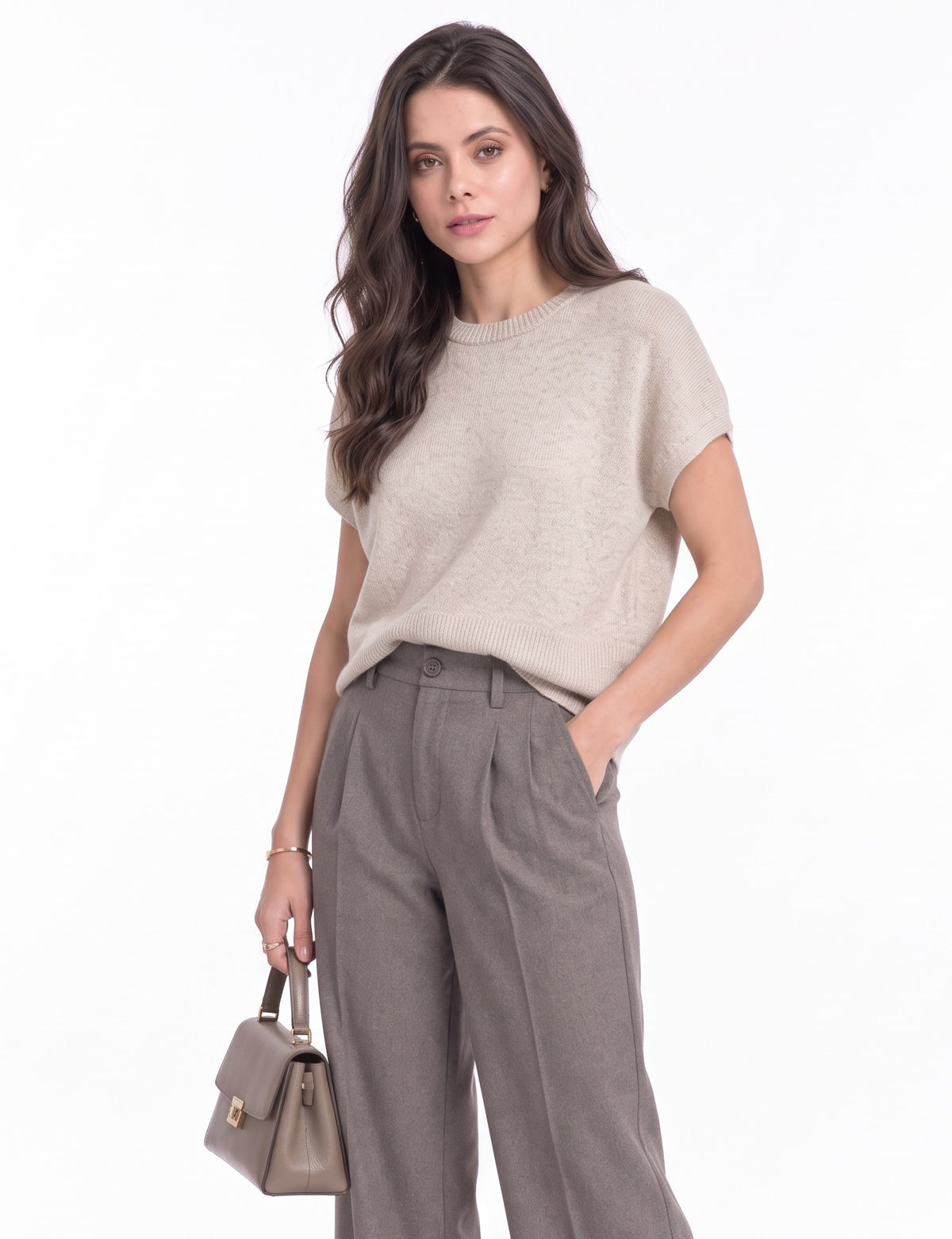Pull poncho sans manches – Crème – C&Jo