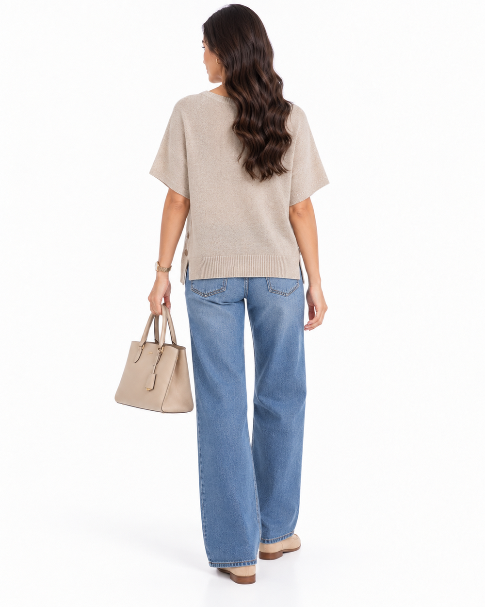 Oversized poncho sweater with crew neck, sleeveless, 2-ply