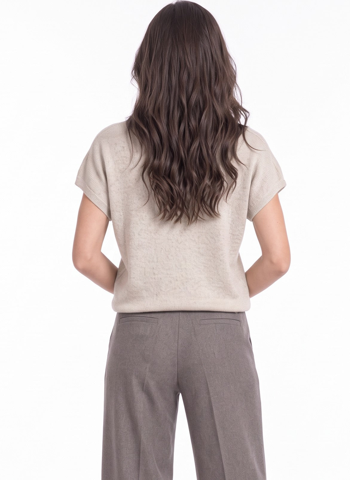 Pull poncho sans manches – Crème – C&Jo