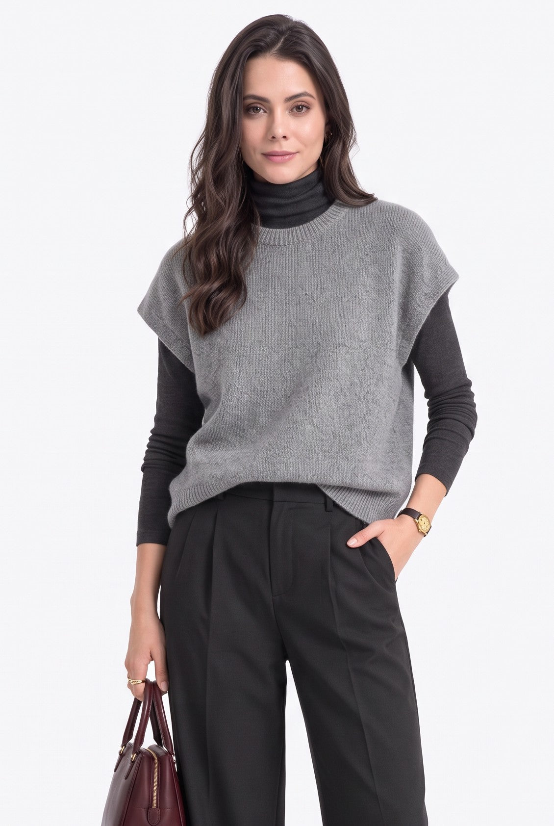 Pull poncho sans manches – Gris – C&Jo