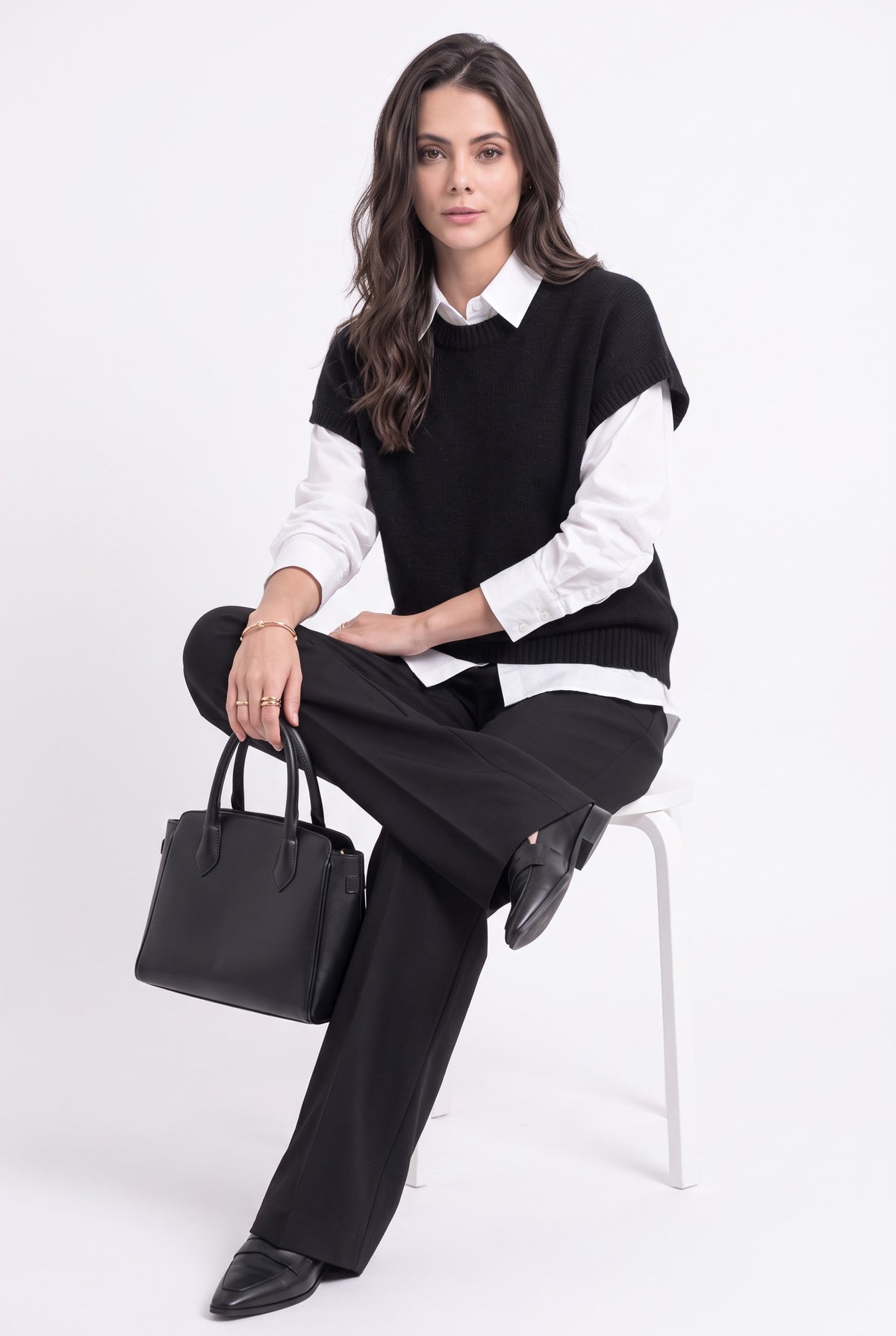 Pull poncho sans manches – Noir – C&Jo