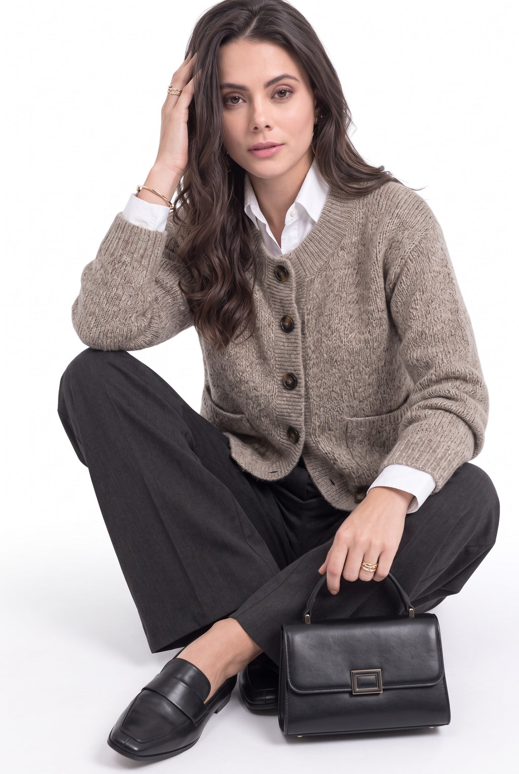 Short jacket with teddy collar and long sleeves in 4 threads – Desert – C&Jo