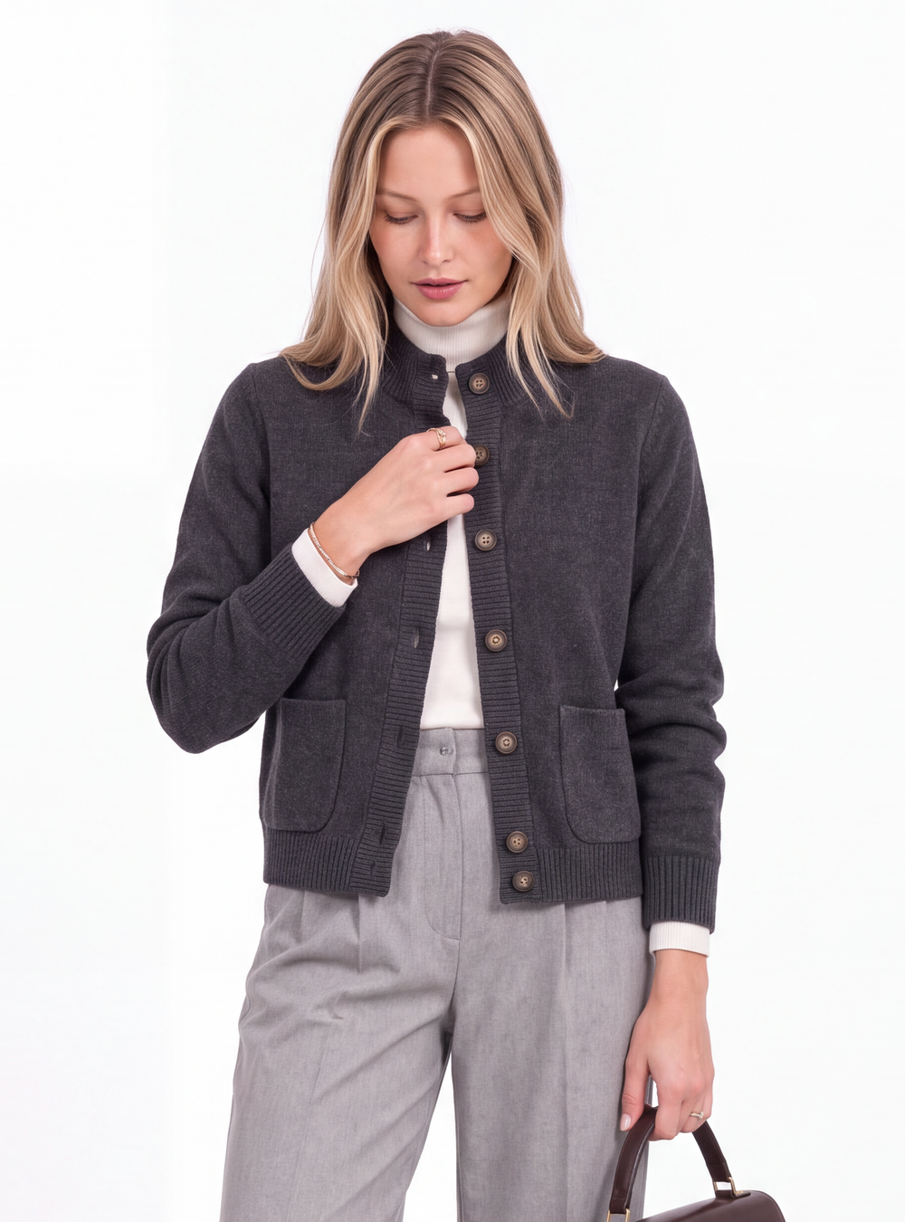 Veste courte col teddy en maille
