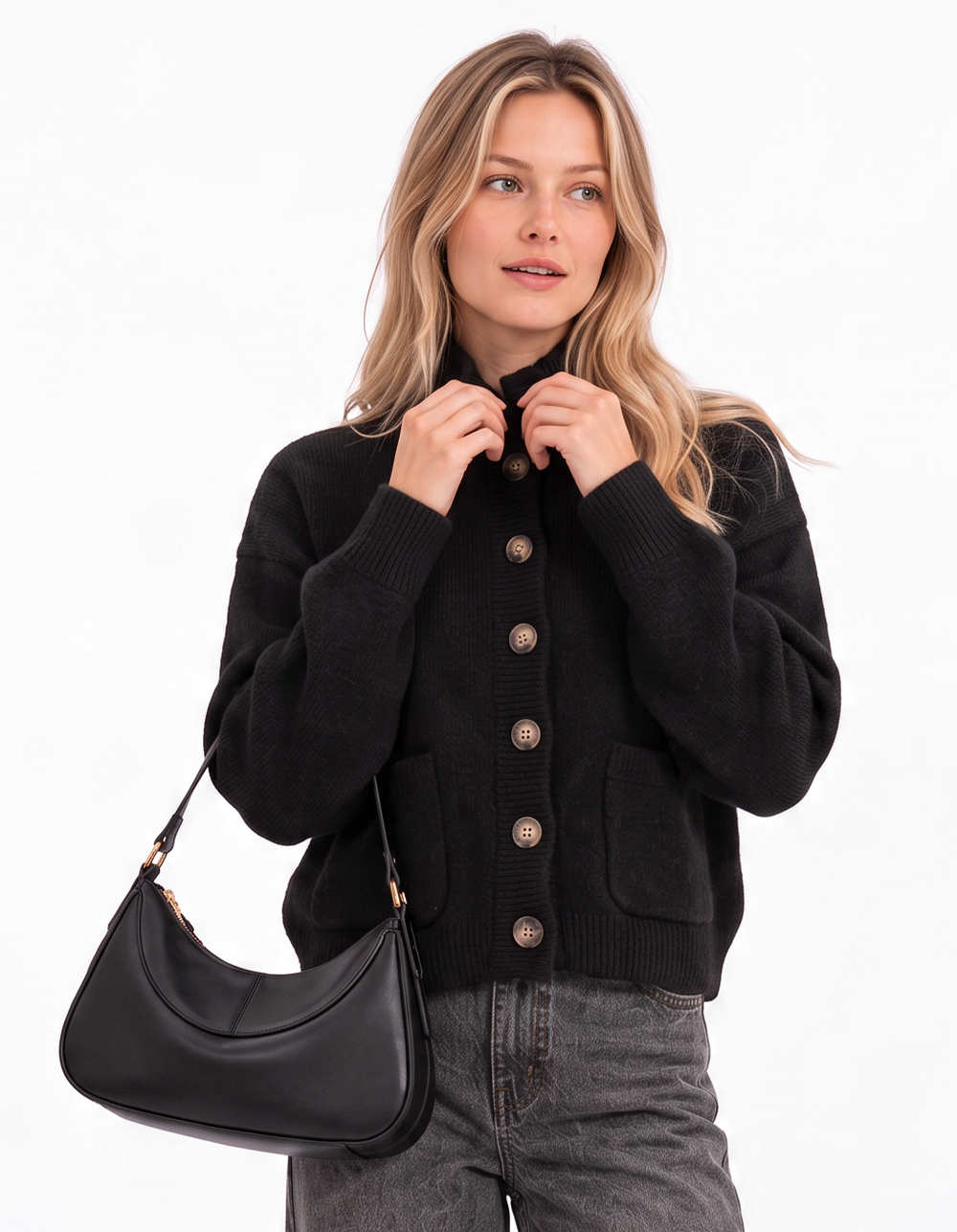 Veste courte col teddy en maille