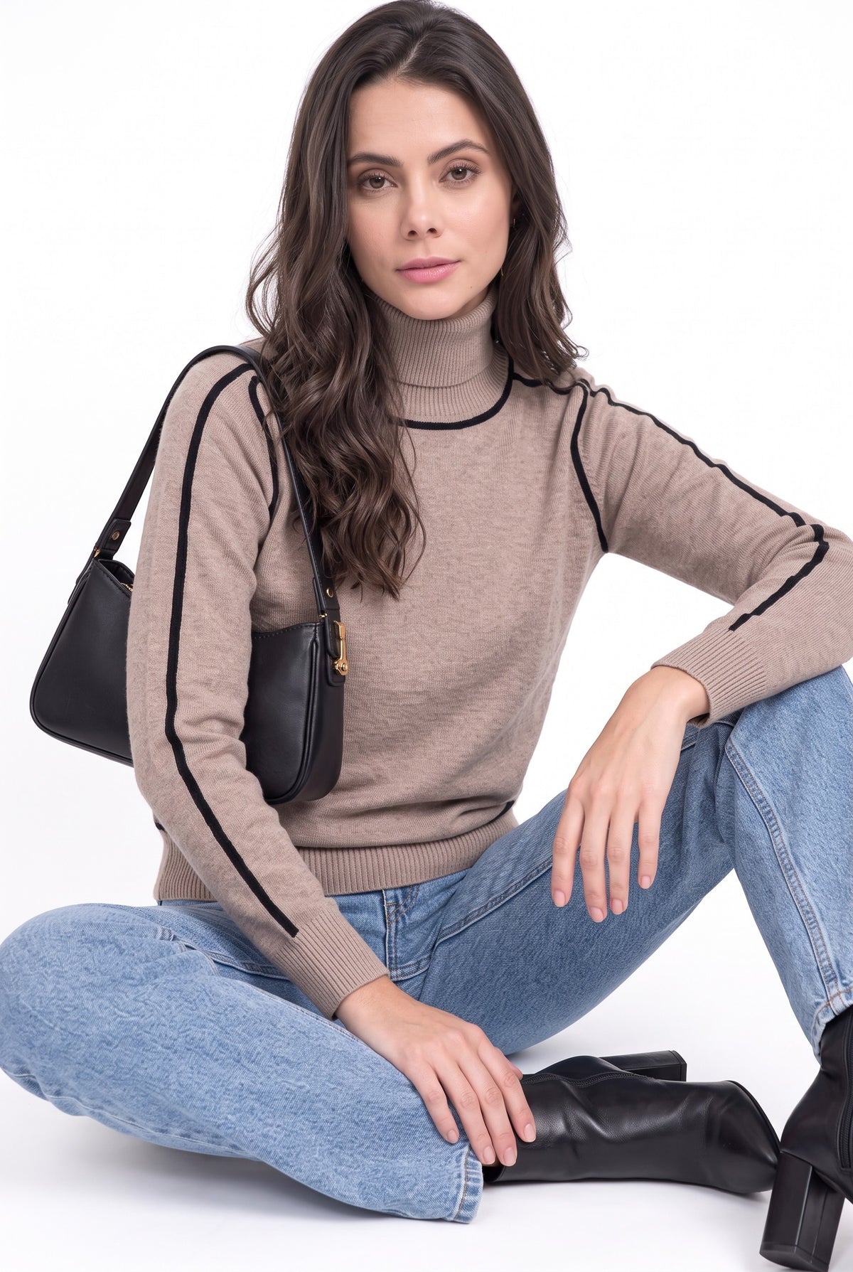 Pull col montant oversize bicolore – Désert – C&Jo