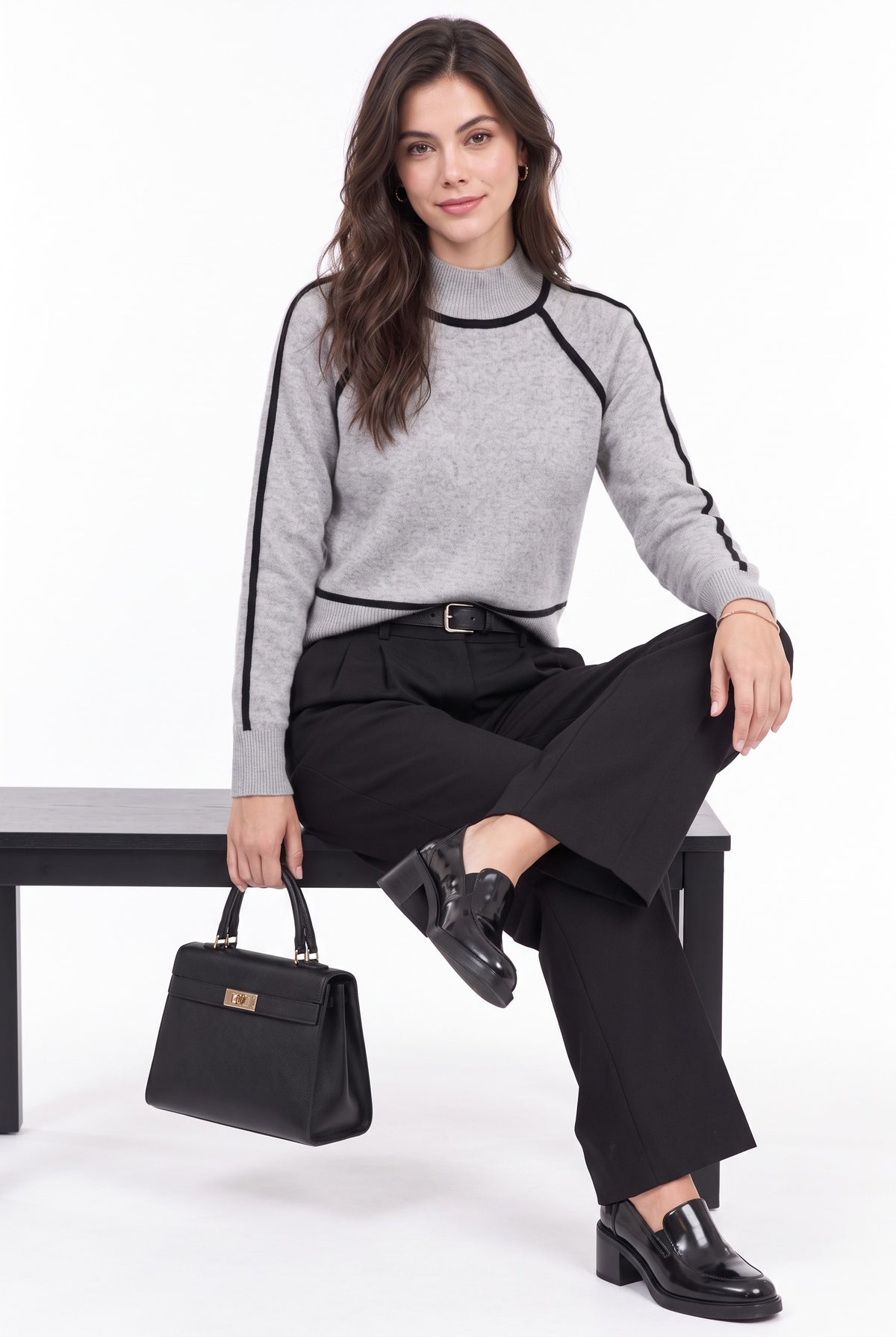Pull col montant oversize bicolore – Gris – C&Jo