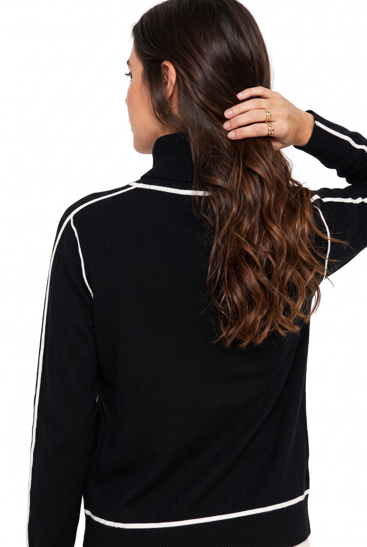 Pull col montant oversize bicolore – Noir – C&Jo