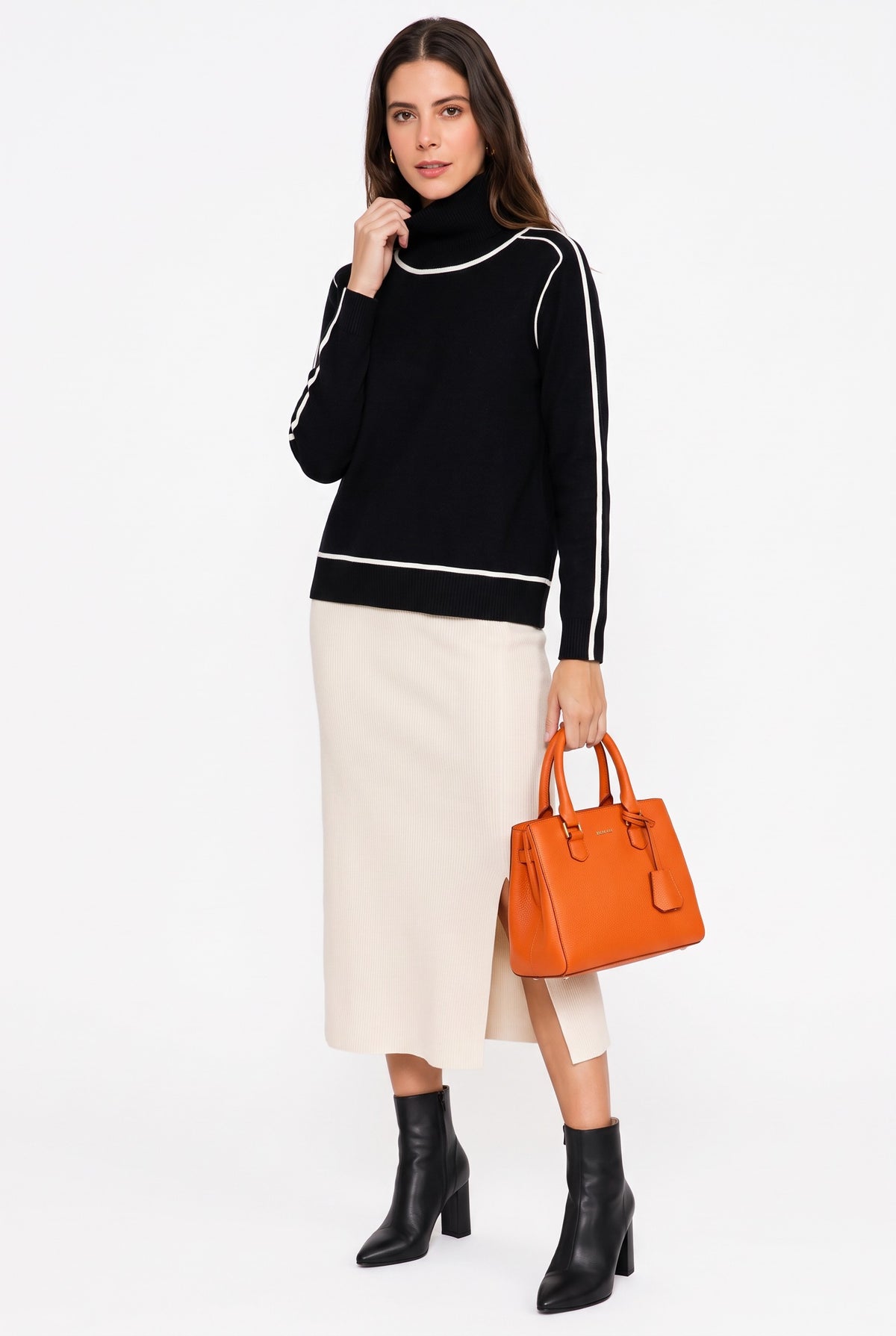 Pull col montant oversize bicolore – Noir – C&Jo
