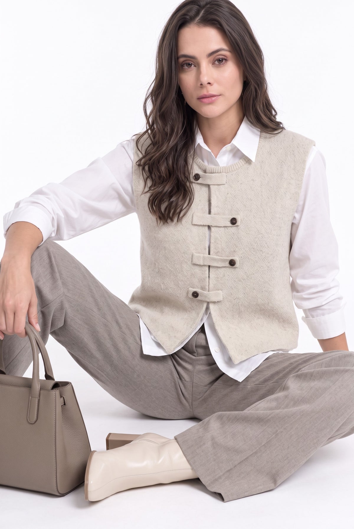 Gilet sans manches oversize – Crème – C&Jo