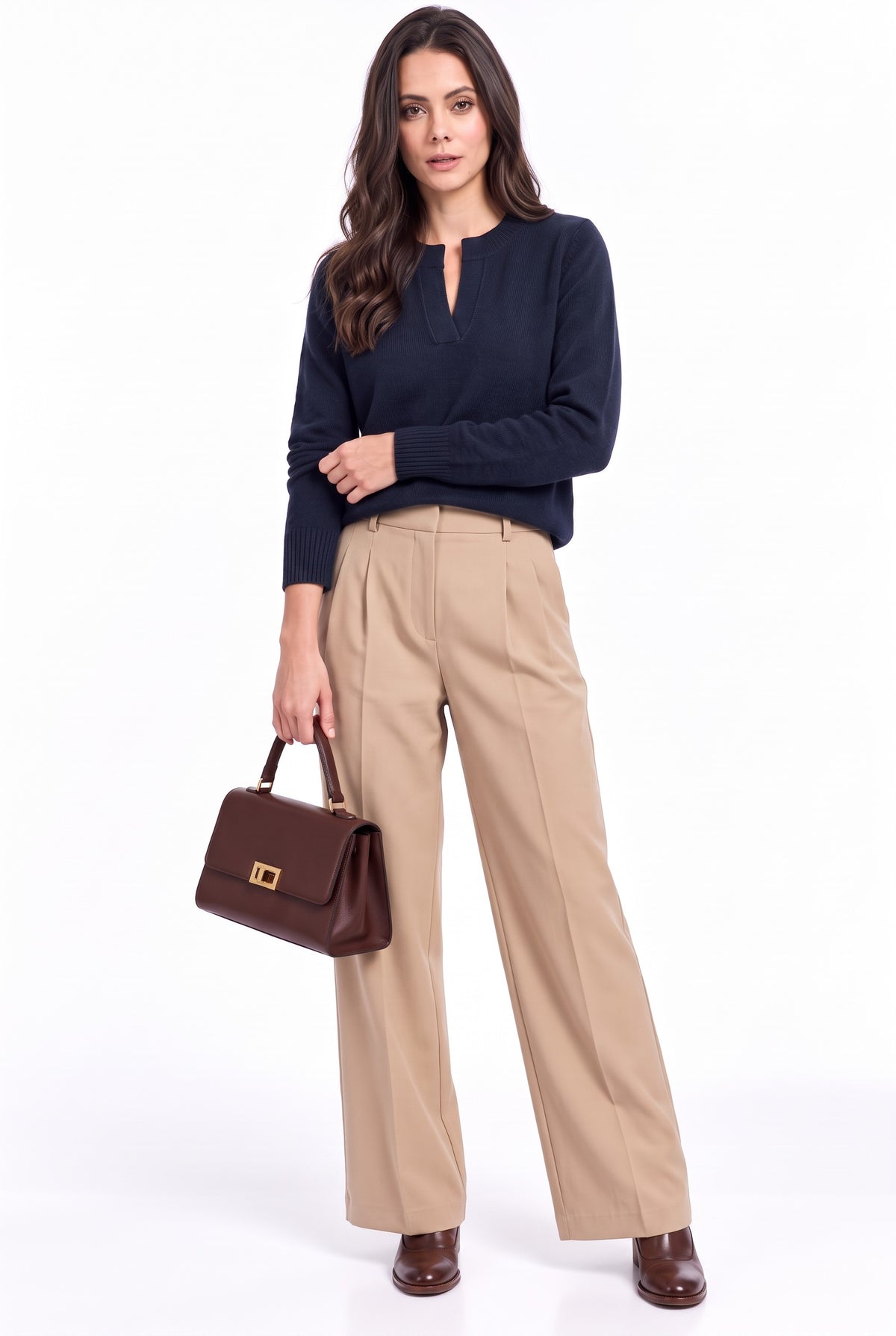 Henley neck sweater, long sleeves, straight cut, 2-ply – Night blue – C&Jo