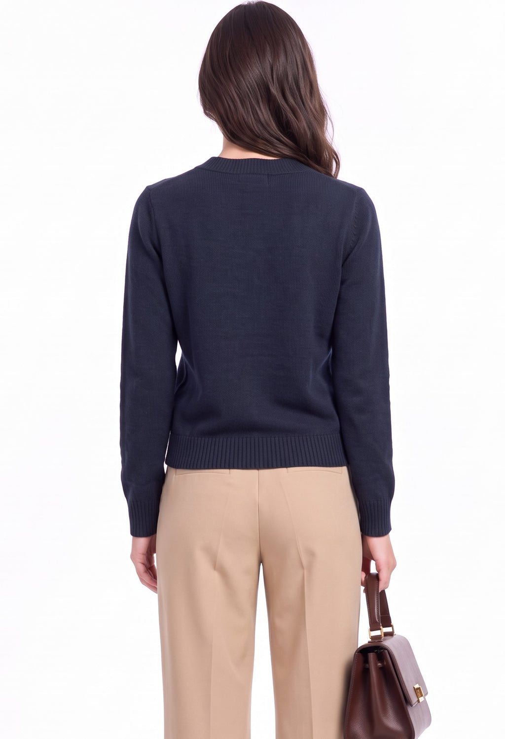 Henley neck sweater, long sleeves, straight cut, 2-ply – Night blue – C&Jo