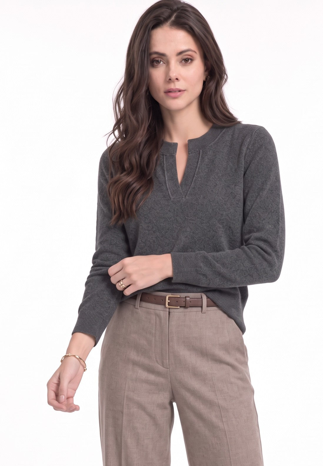 Pull col tunisien coupe droite – Gris foncé – C&Jo