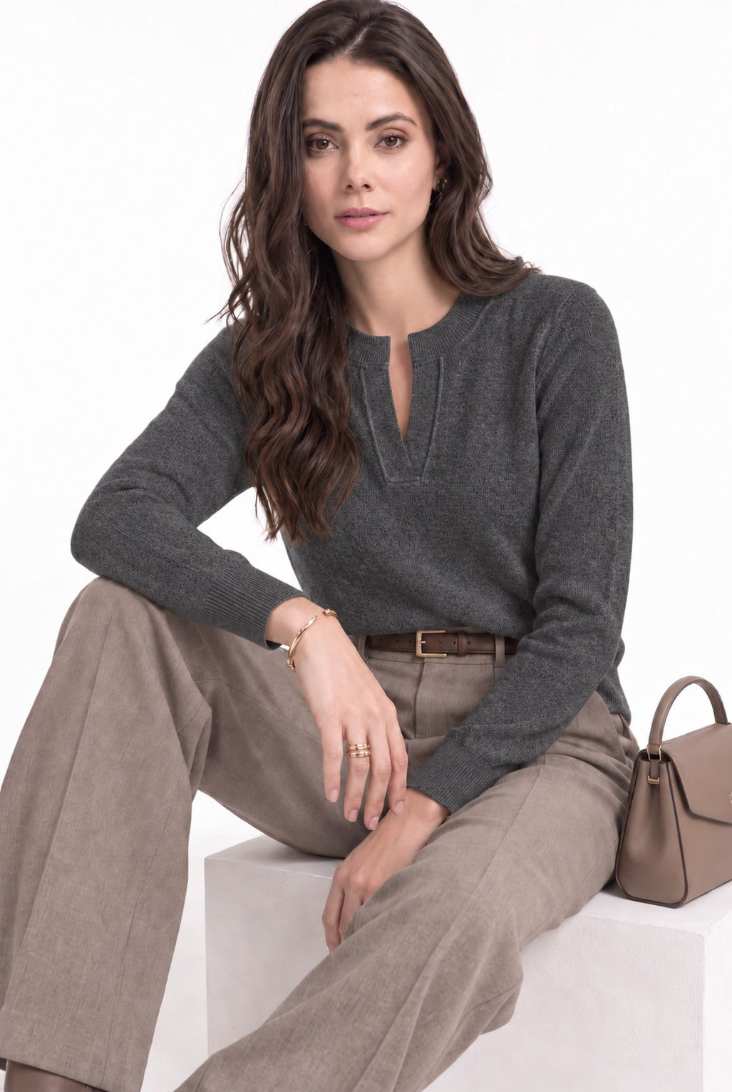 Pull col tunisien coupe droite – Gris foncé – C&Jo