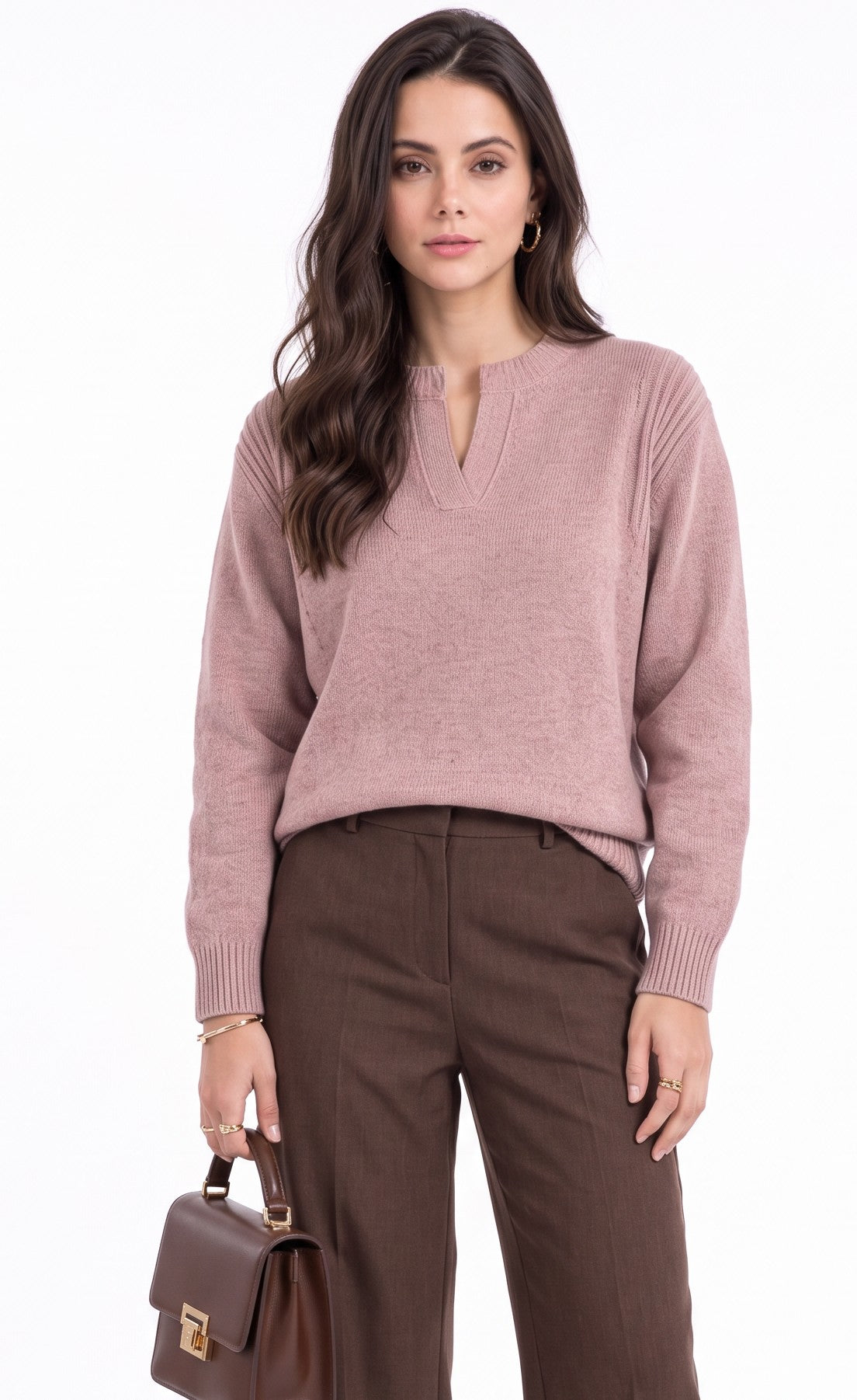 Pull col tunisien coupe droite – Vieux rose – C&Jo