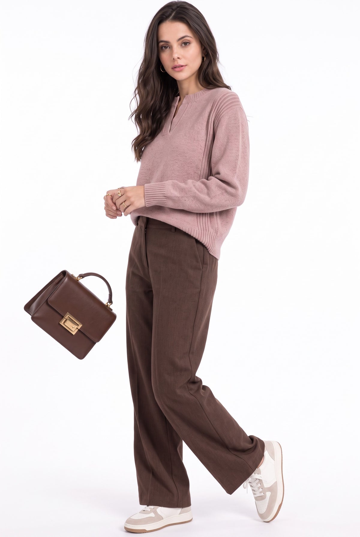 Pull col tunisien coupe droite – Vieux rose – C&Jo