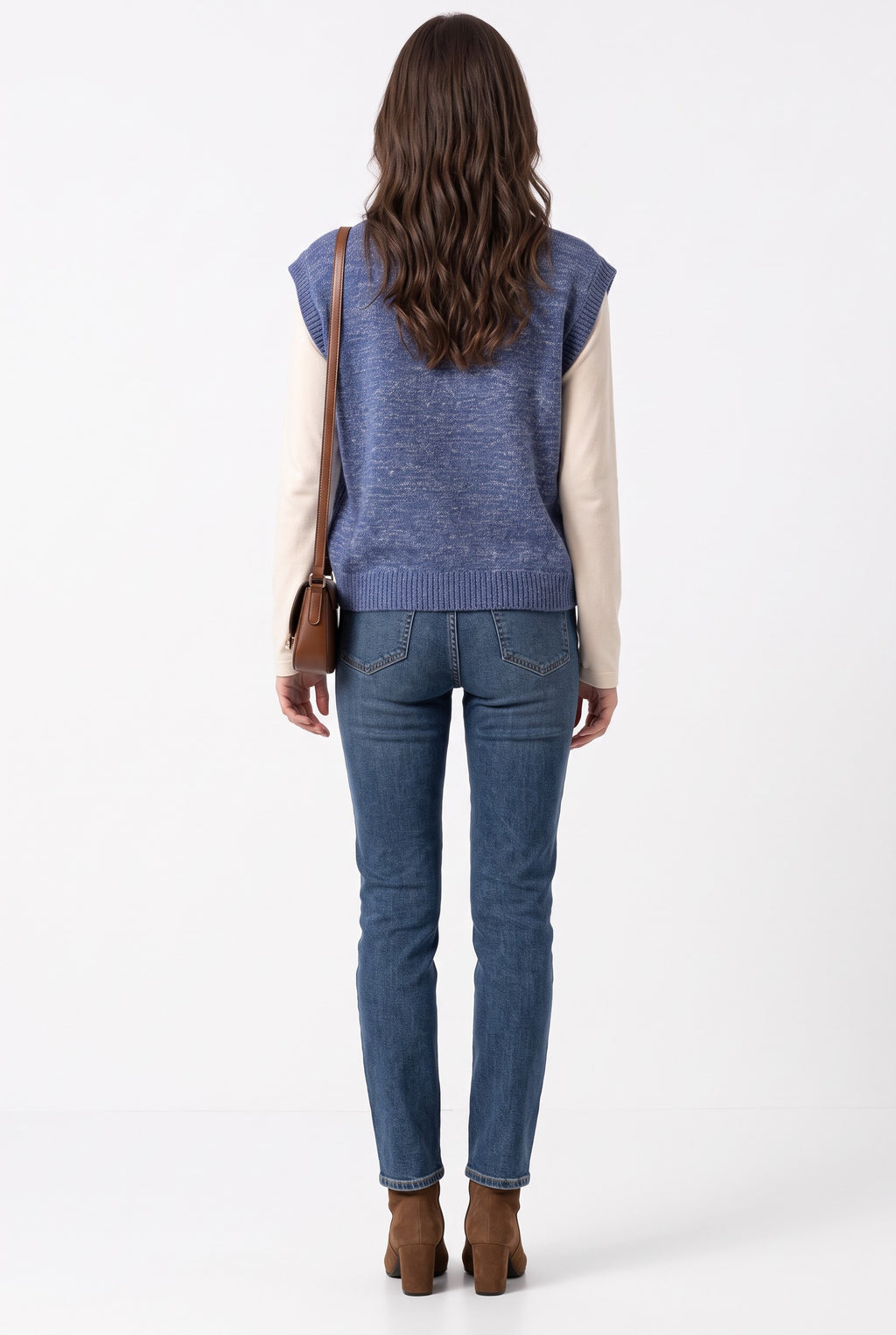 Sleeveless crew neck sweater, 4-ply – Bright Blue – C&Jo