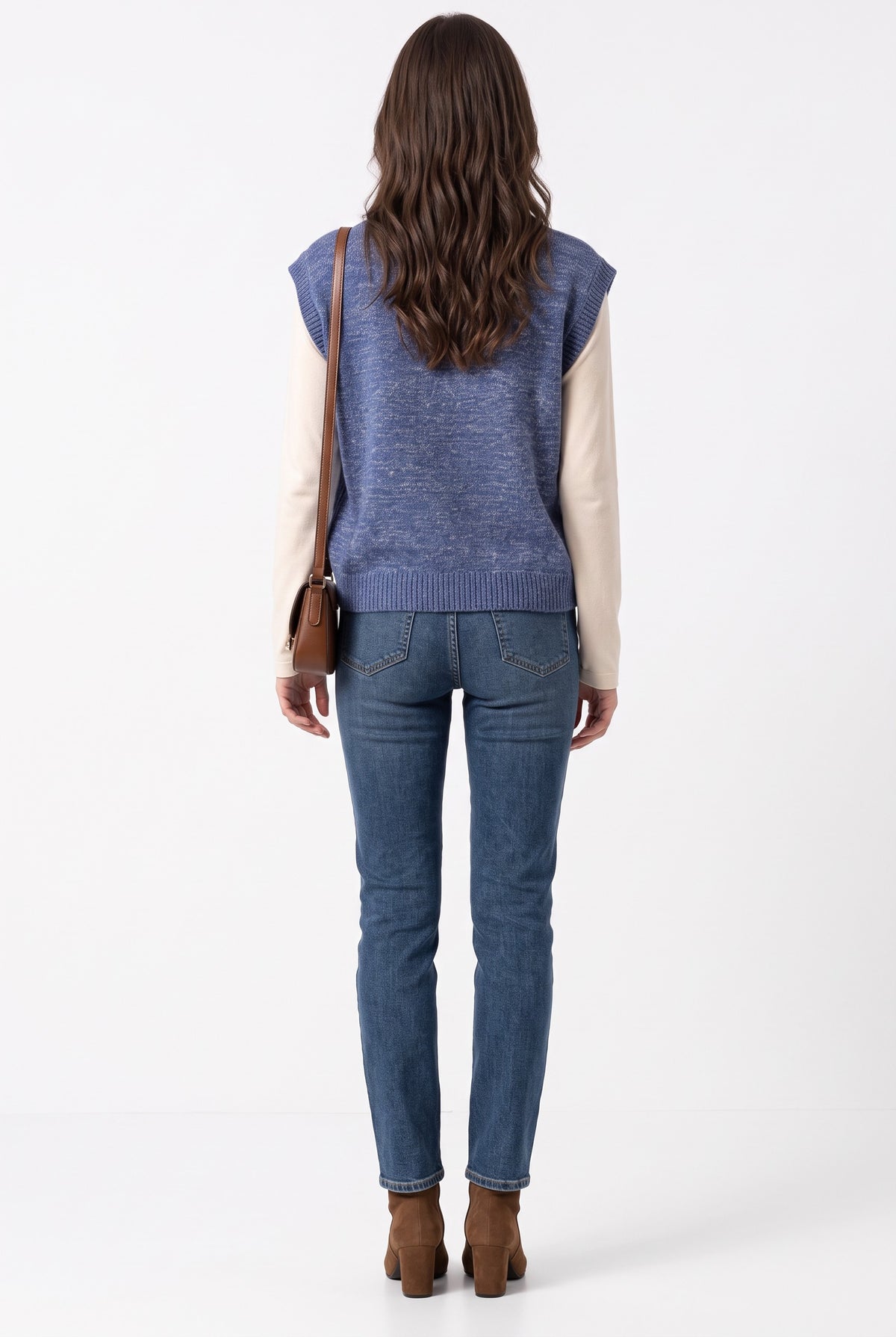 Sleeveless crew neck sweater, 4-ply – Bright Blue – C&Jo