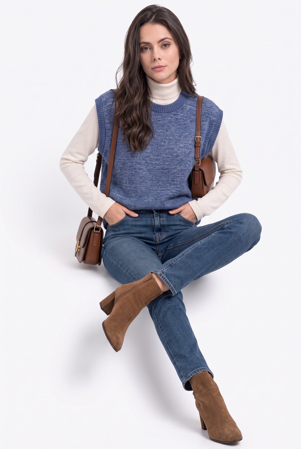 Sleeveless crew neck sweater, 4-ply – Bright Blue – C&Jo